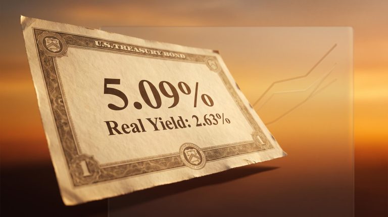 US Treasury bond showing 5.09% yield and 2.63% real yield — rising bond yields signal economic strength