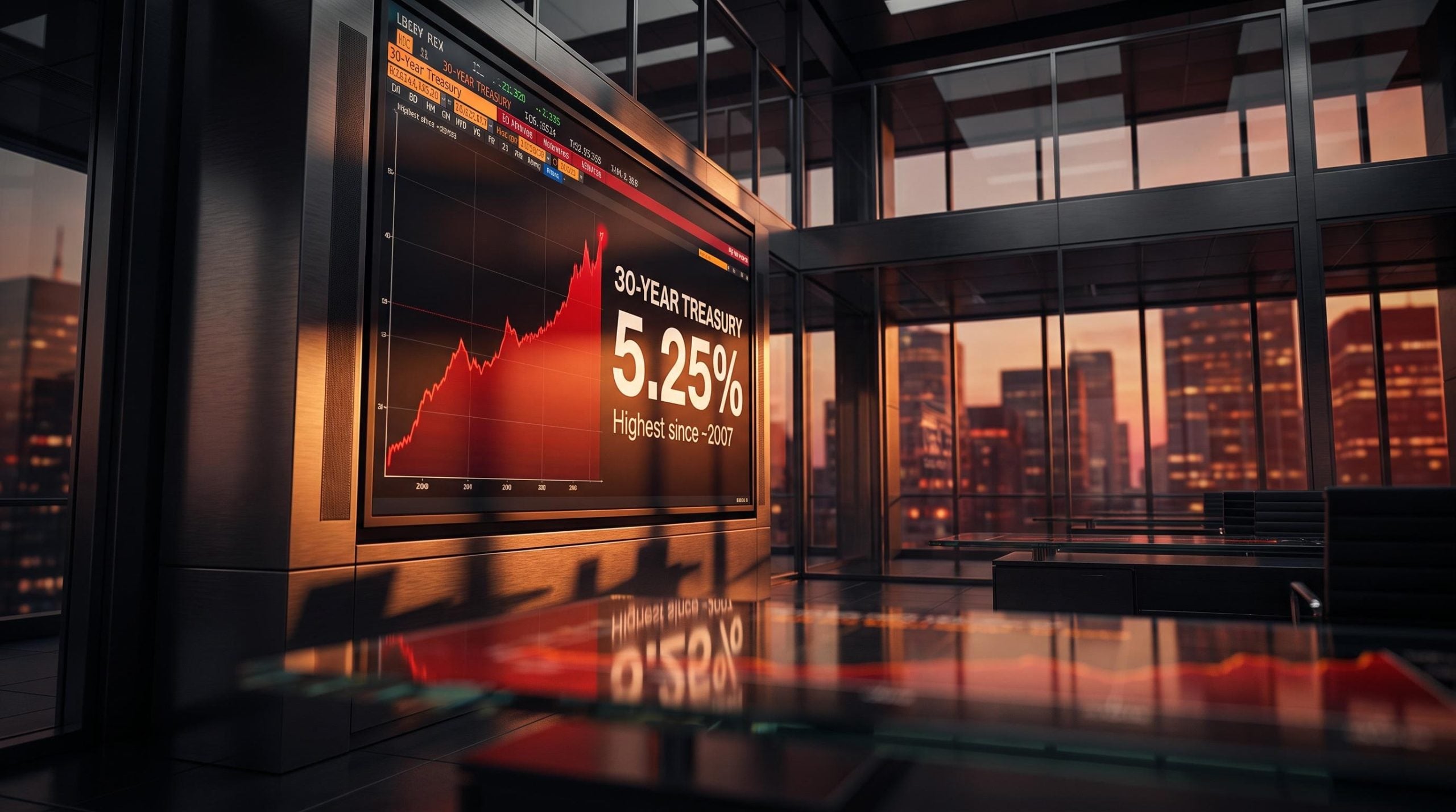 30-year Treasury yield at 5.25% displayed on trading terminal as rising rates crush tech stock valuations