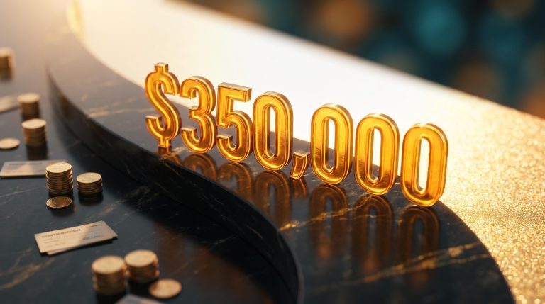 Glowing $350,000 threshold marker on a compounding curve — the 401k crossover point visualised