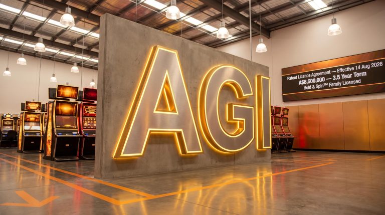 Illuminated AGI sign indoors