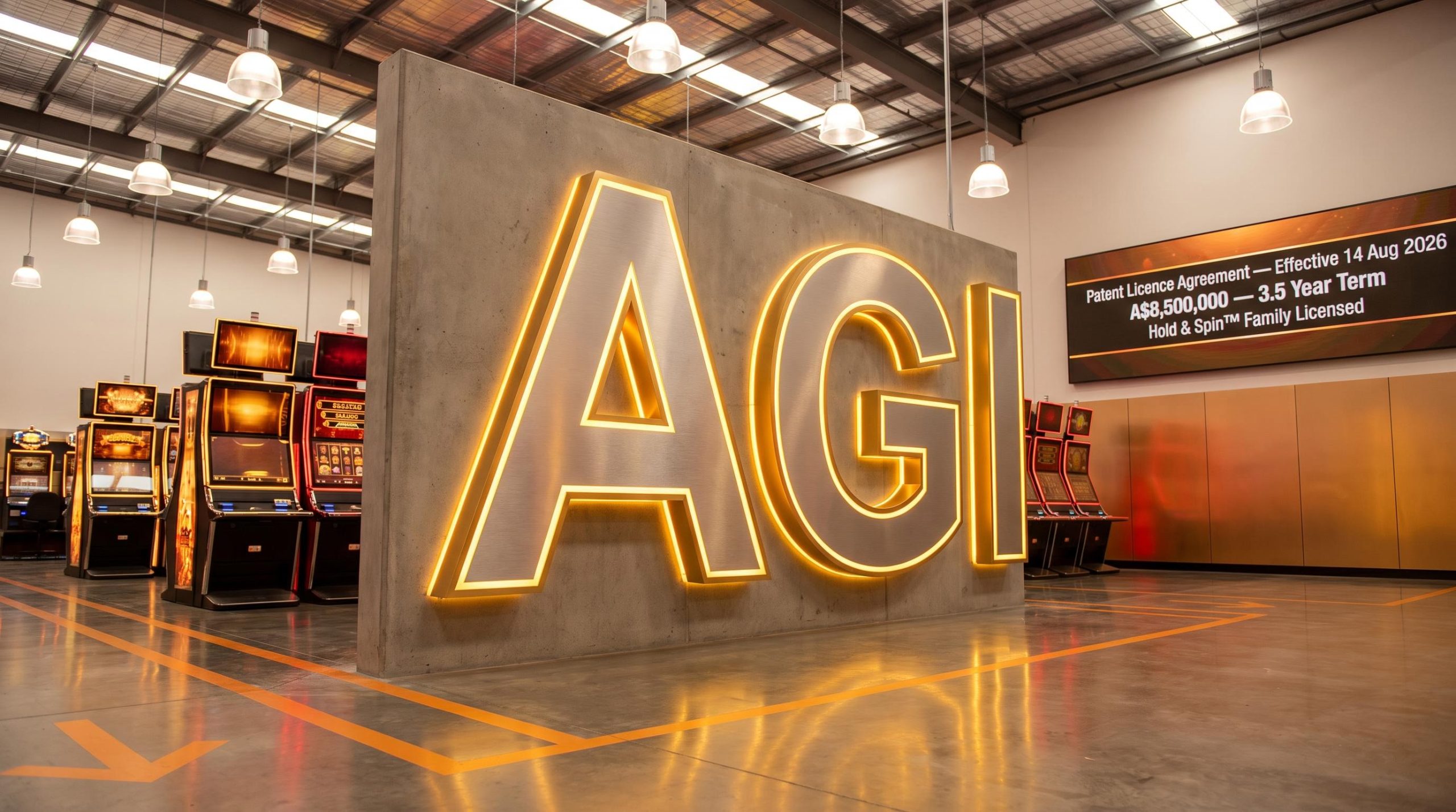 Illuminated AGI sign indoors