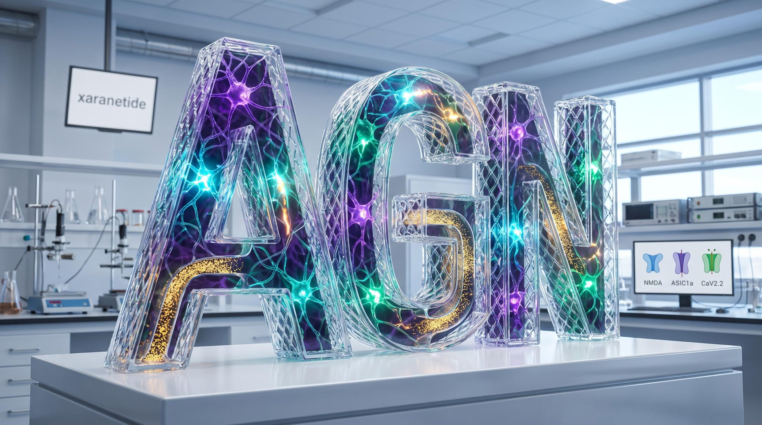 Glowing letters in laboratory