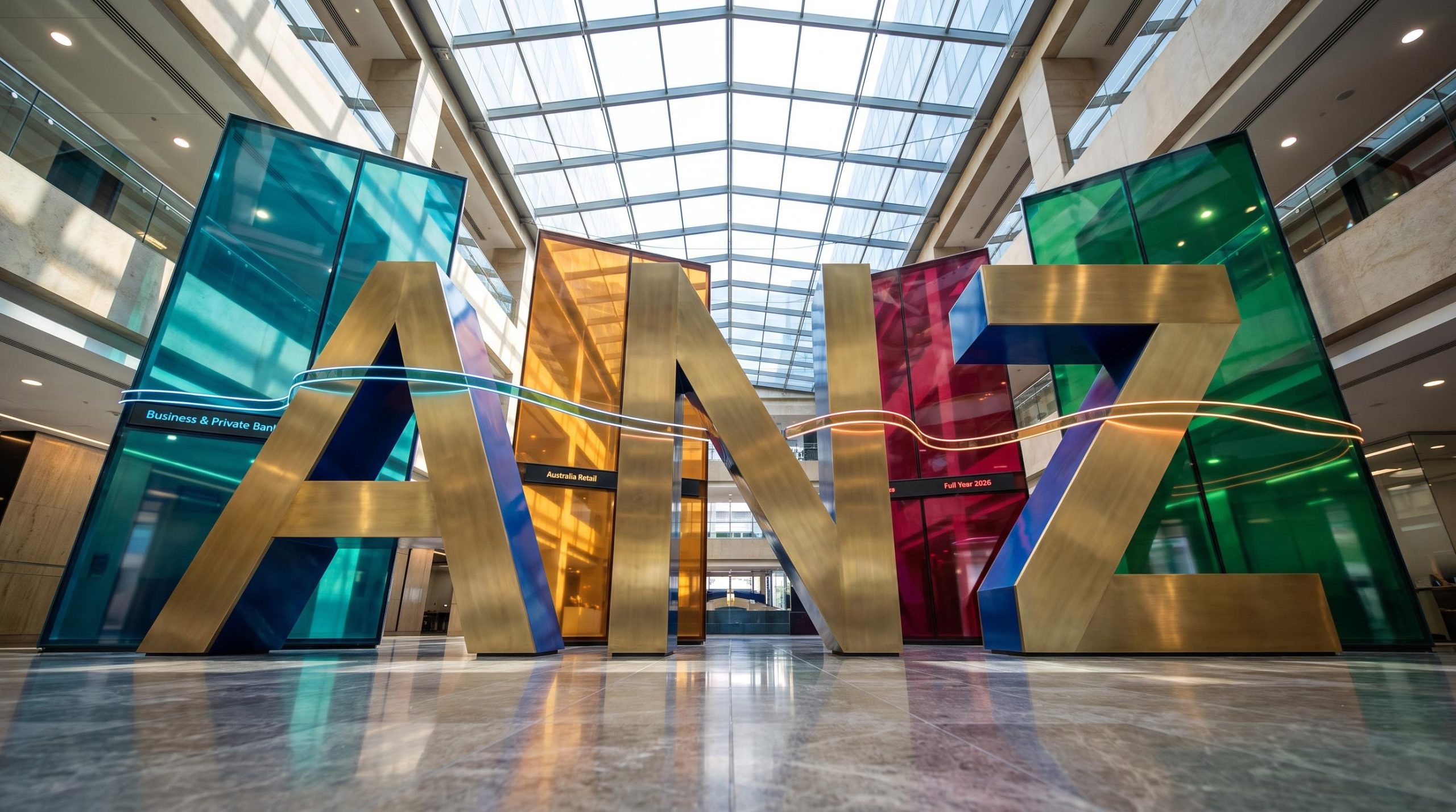 Colorful ANZ letters sculpture