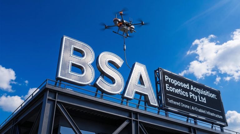 Drone near BSA sign
