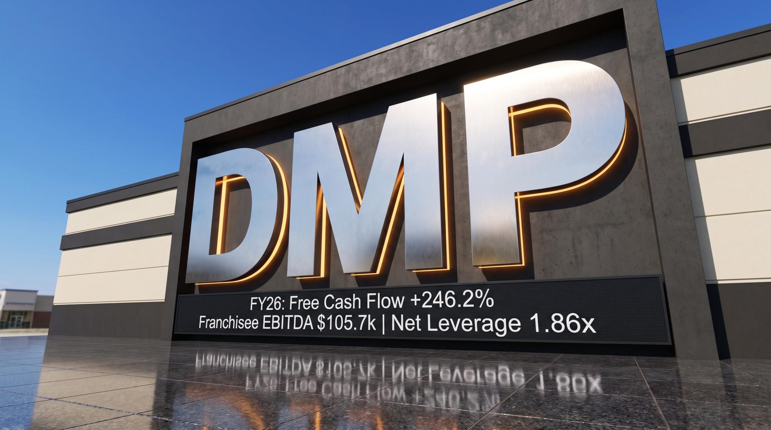 Large DMP letters on building