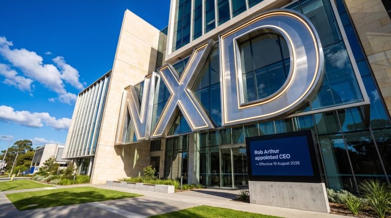 Modern building facade, NXD letters