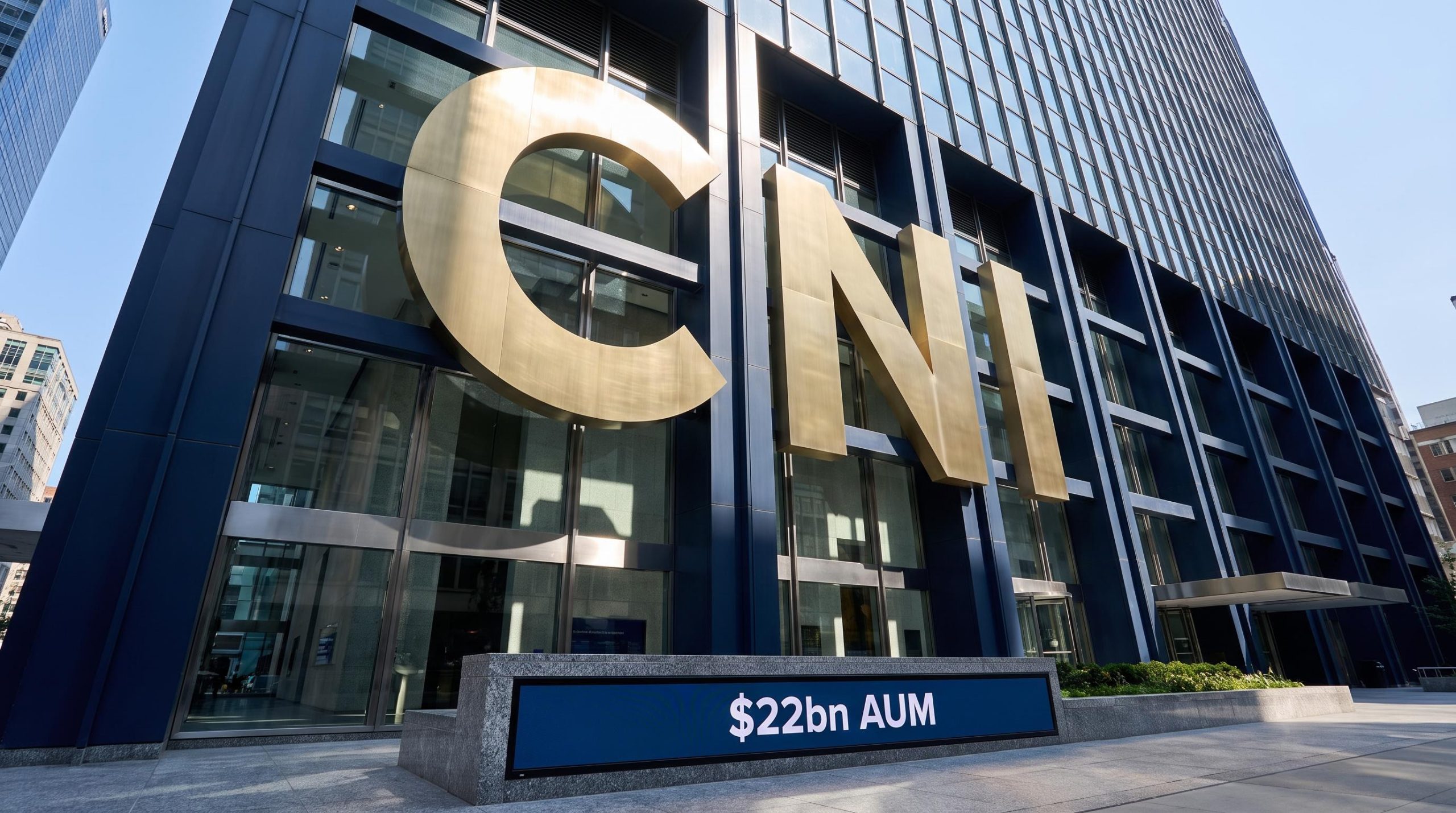 CNI building facade with AUM