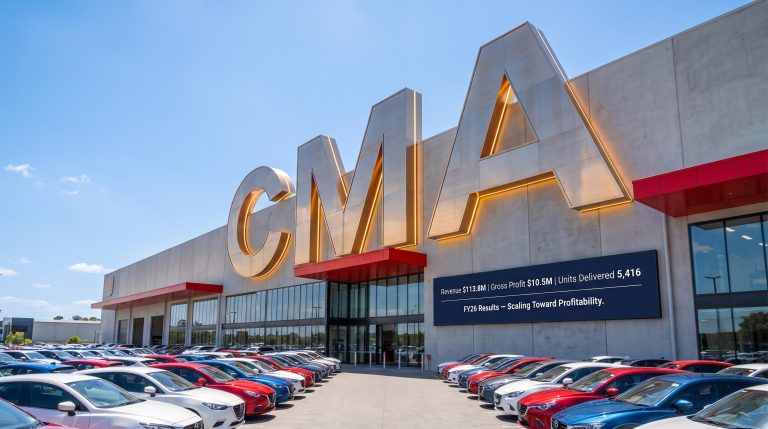Car dealership with parked cars