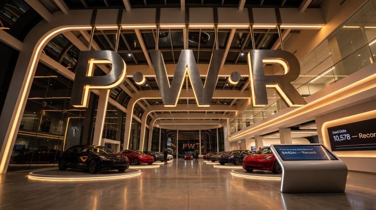 PWR sign with cars