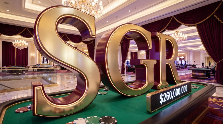Casino sign and poker chips
