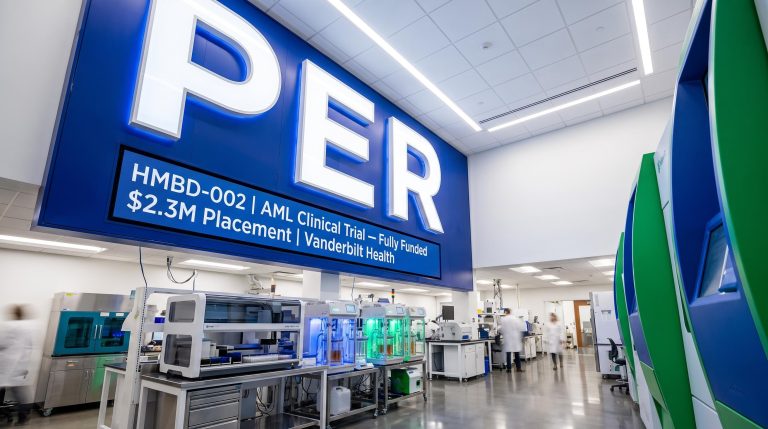 Lab with clinical trial banner