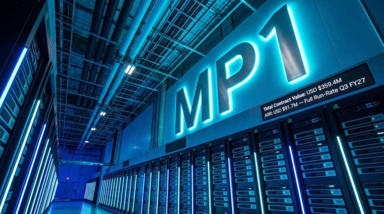Server racks with blue lighting