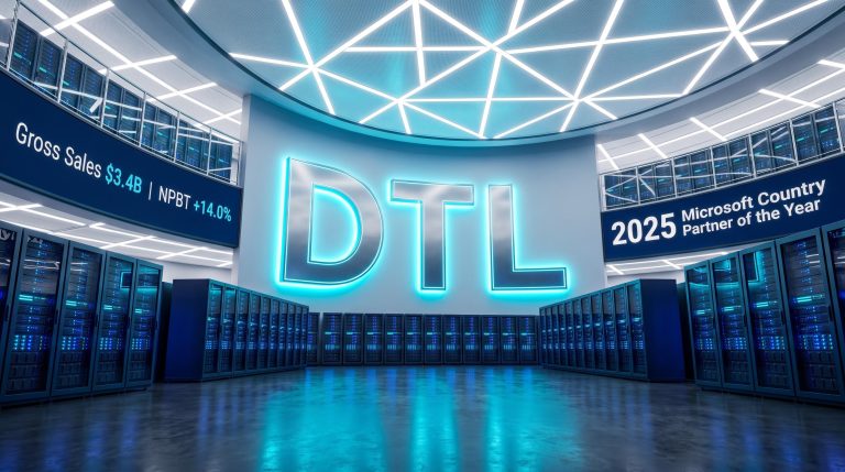 Futuristic server room with lights