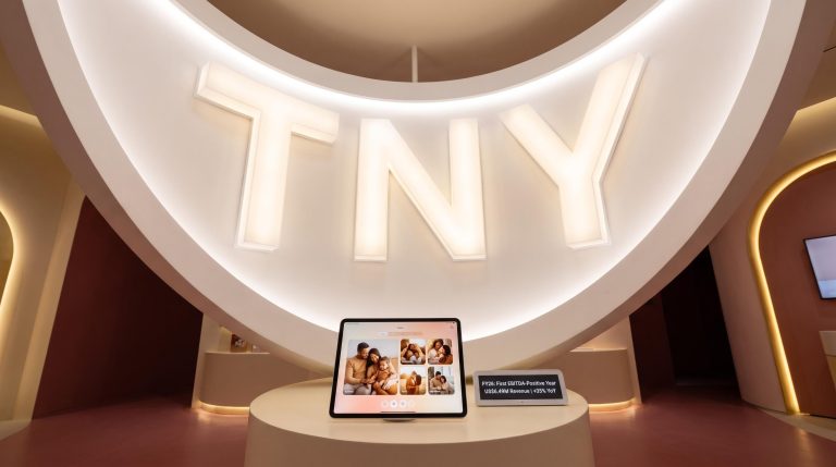 Tablet under neon sign
