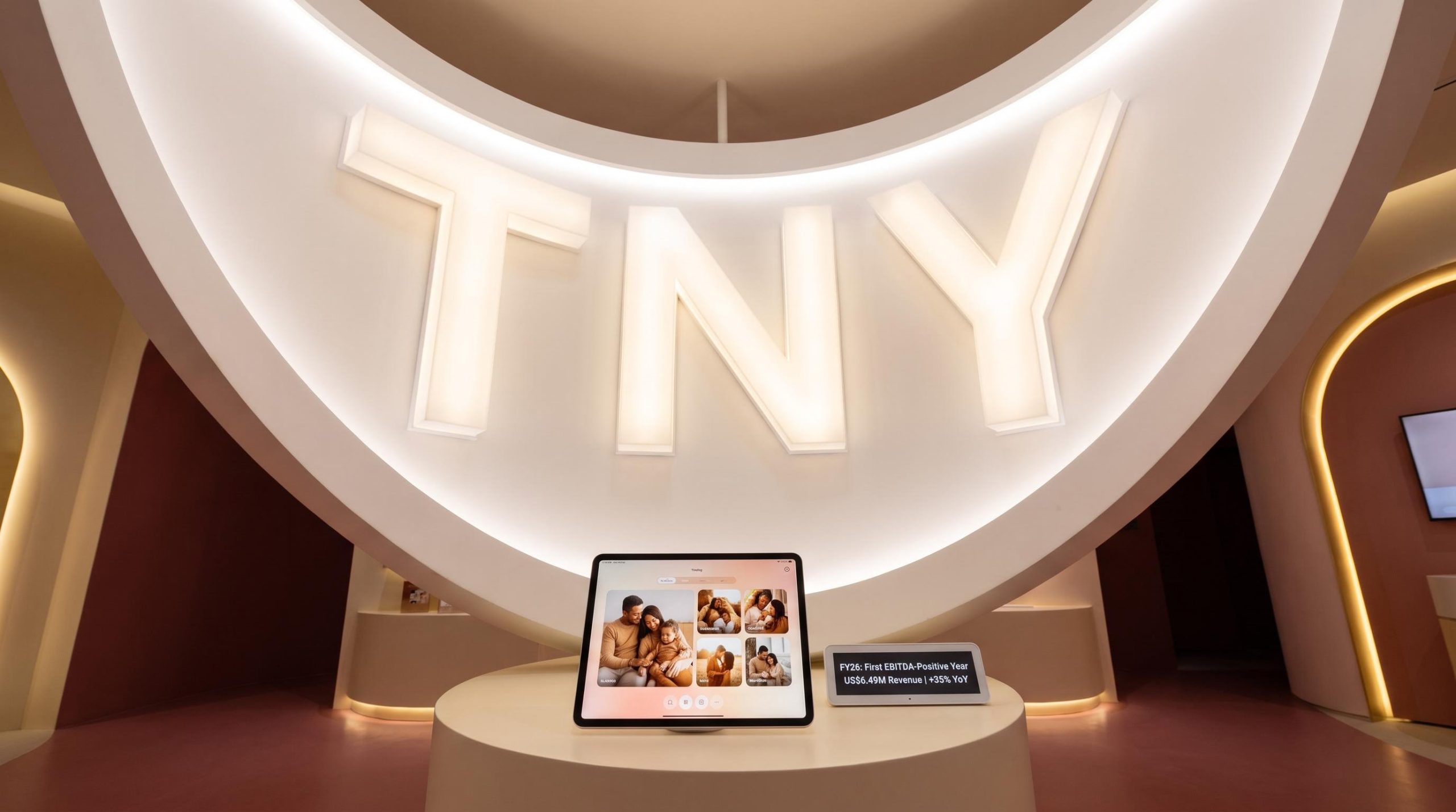 Tablet under neon sign
