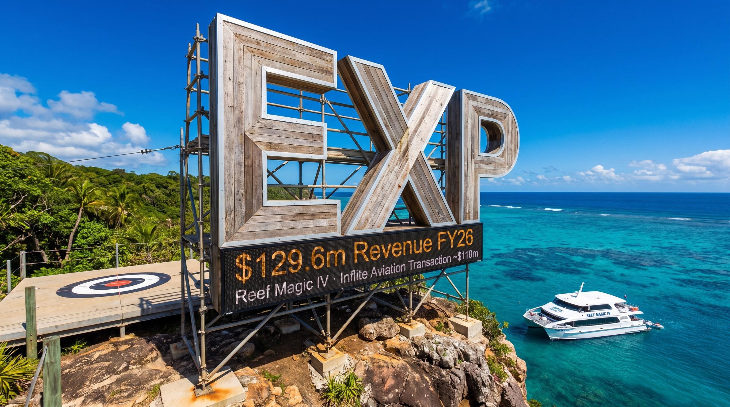 Large sign near ocean view