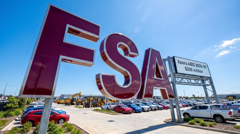 Large FSA sign and cars