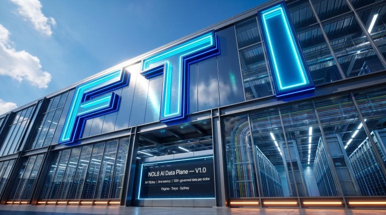 FTI building with neon sign