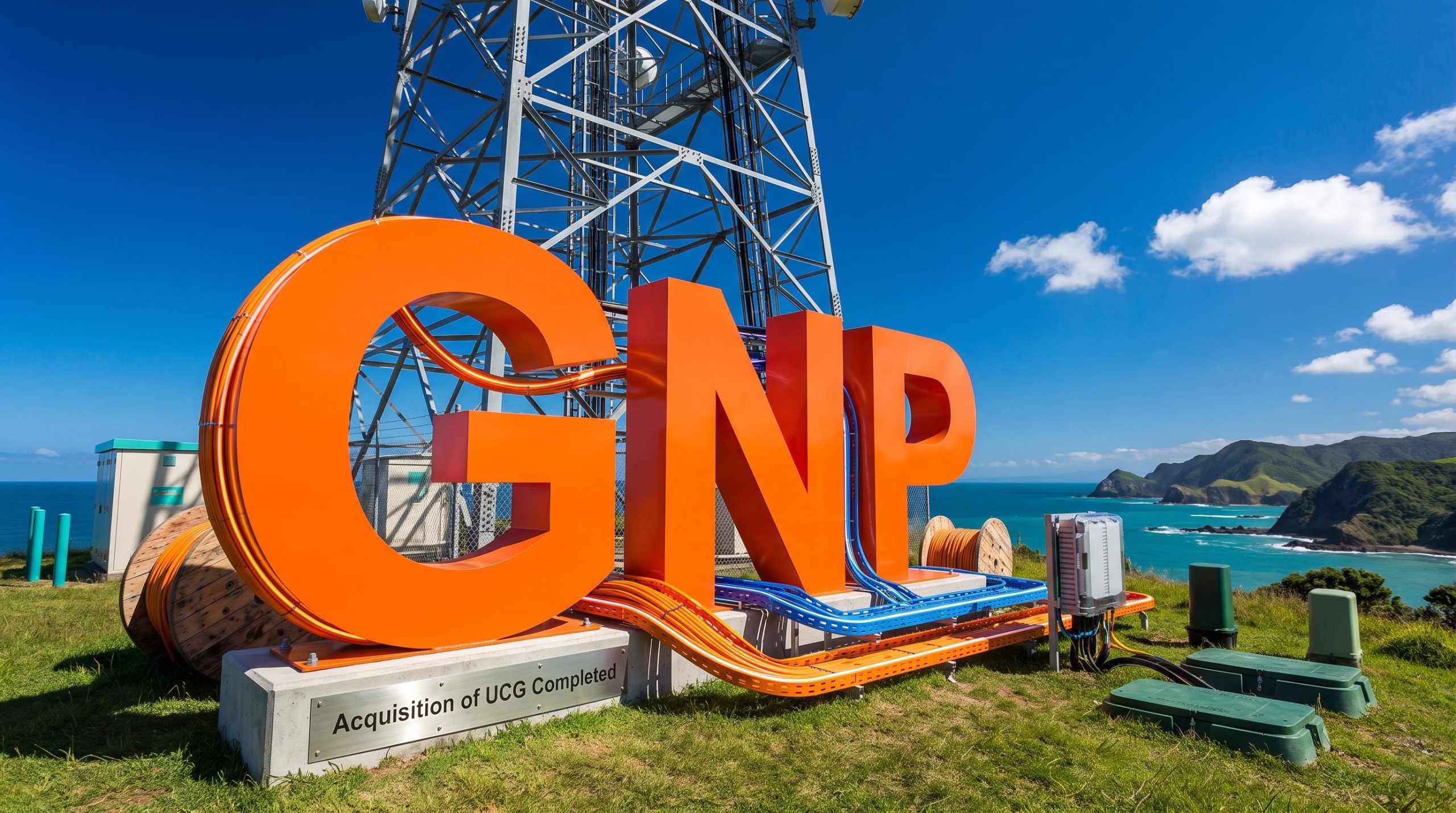 Giant GNP letters by shore