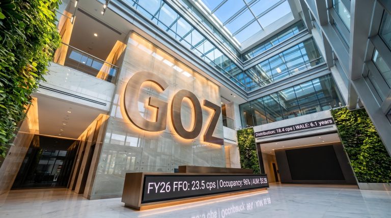 Modern lobby with GOZ sign