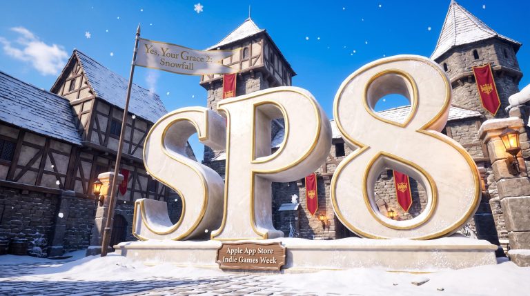 SP8 letters snowy backdrop
