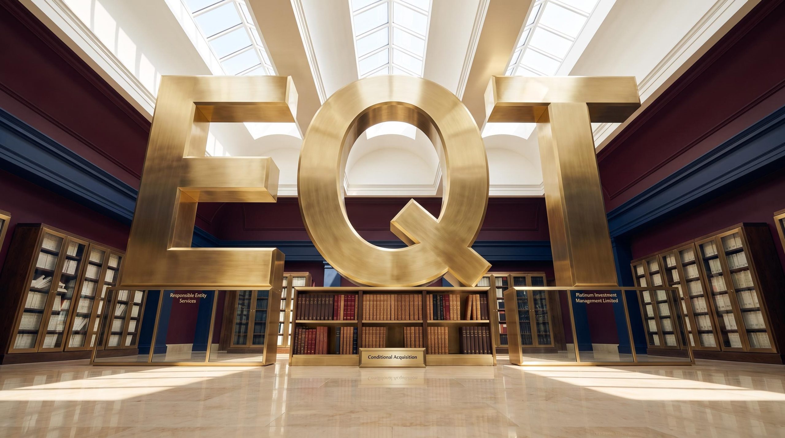 Large golden EQT letters display
