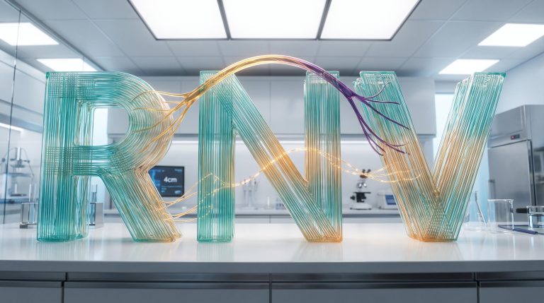 Glass RNV letters on table