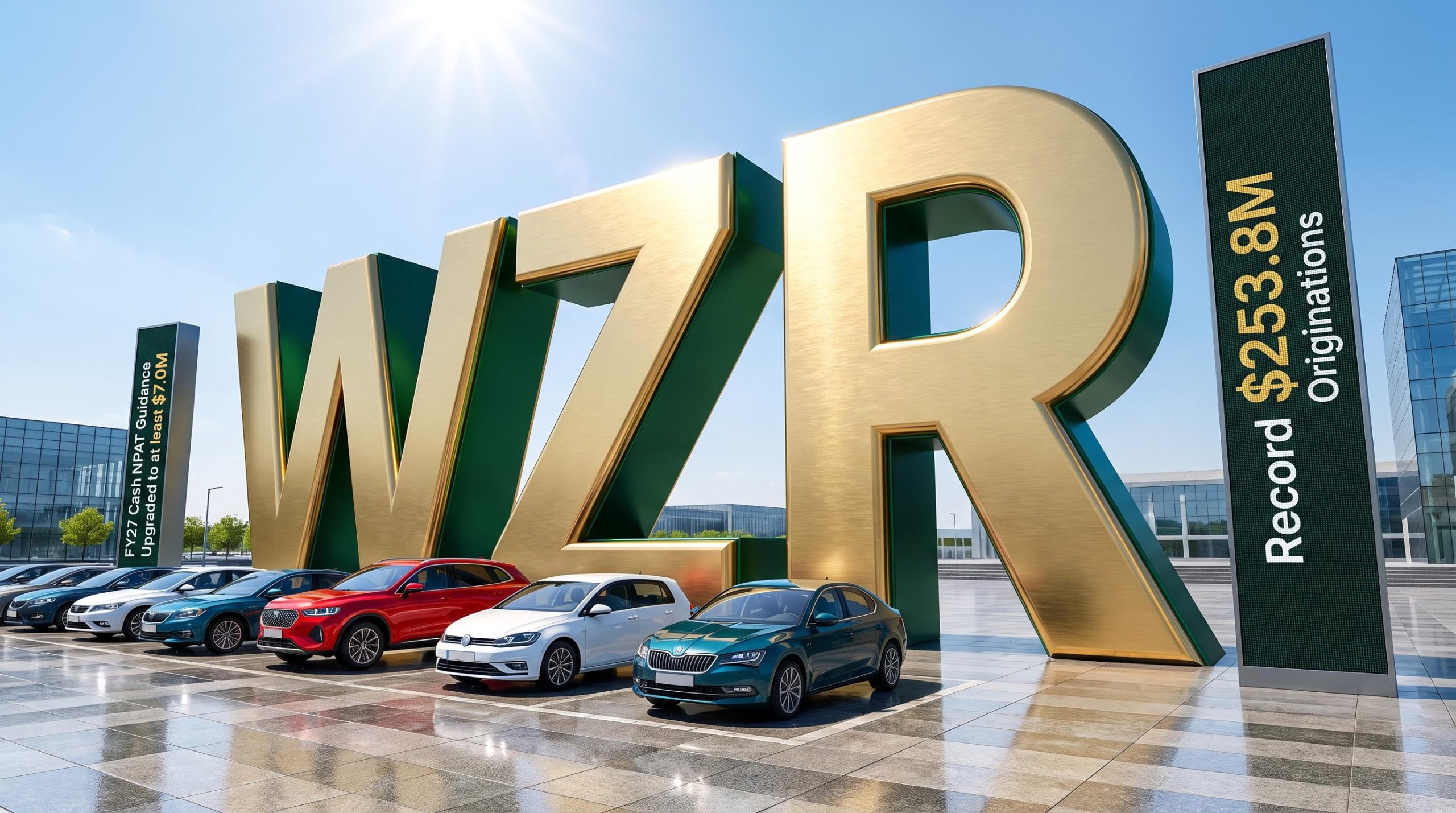Cars under giant letters