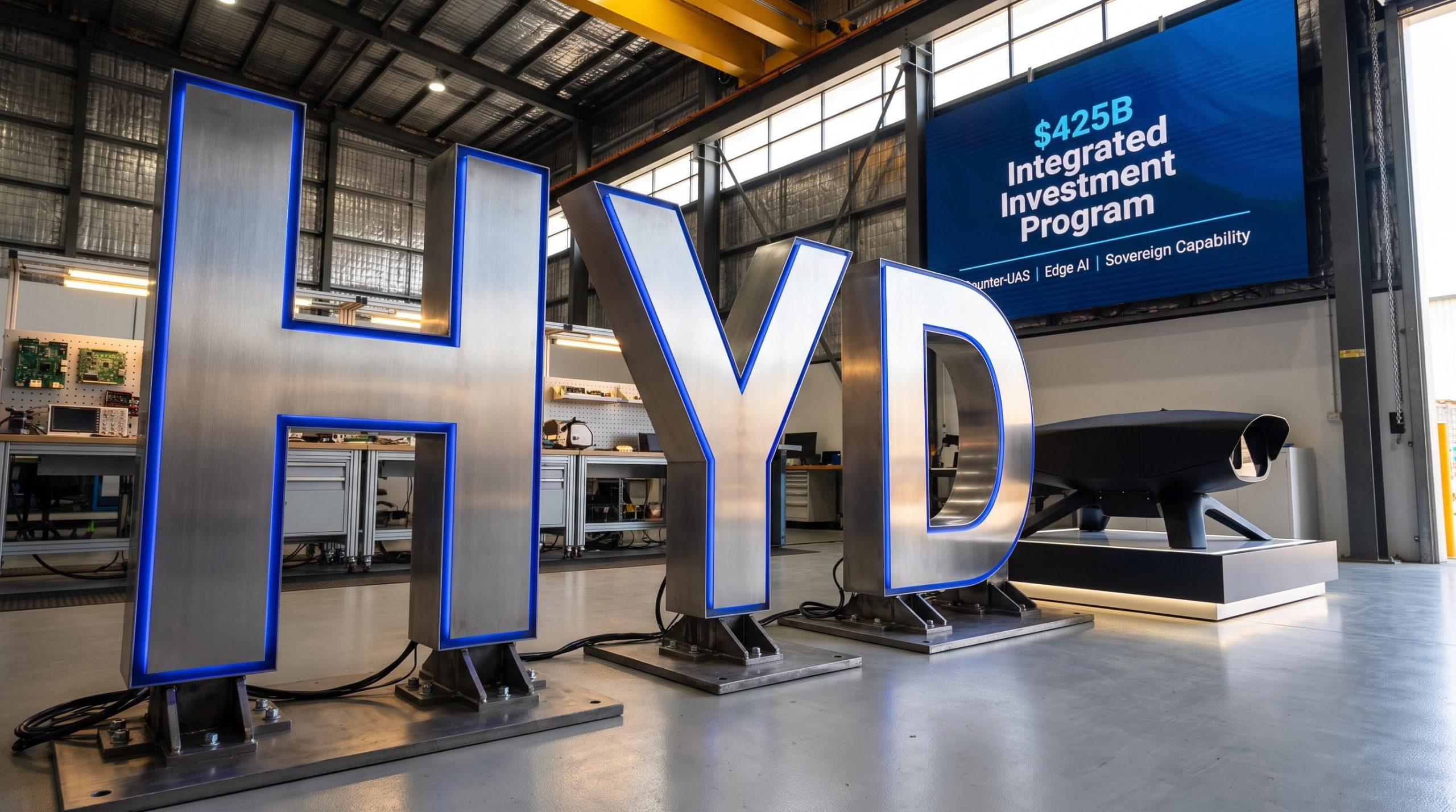 Large HYD letters indoors