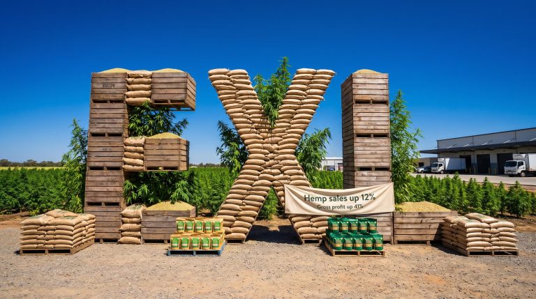 Hemp profit sign and crates