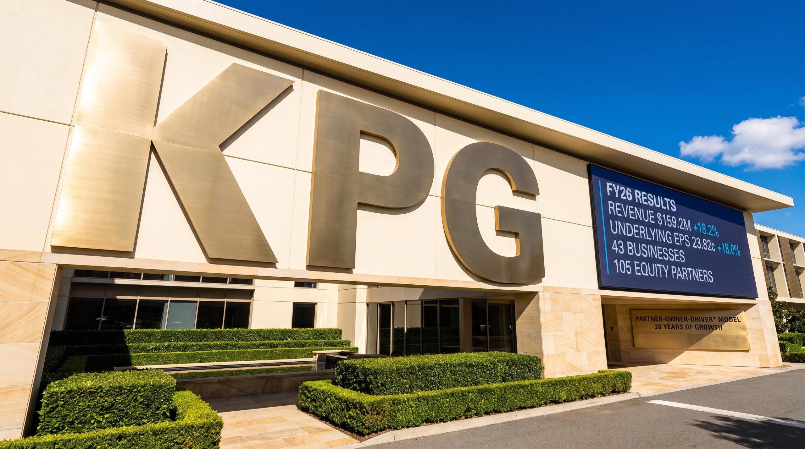 KPG building with results sign