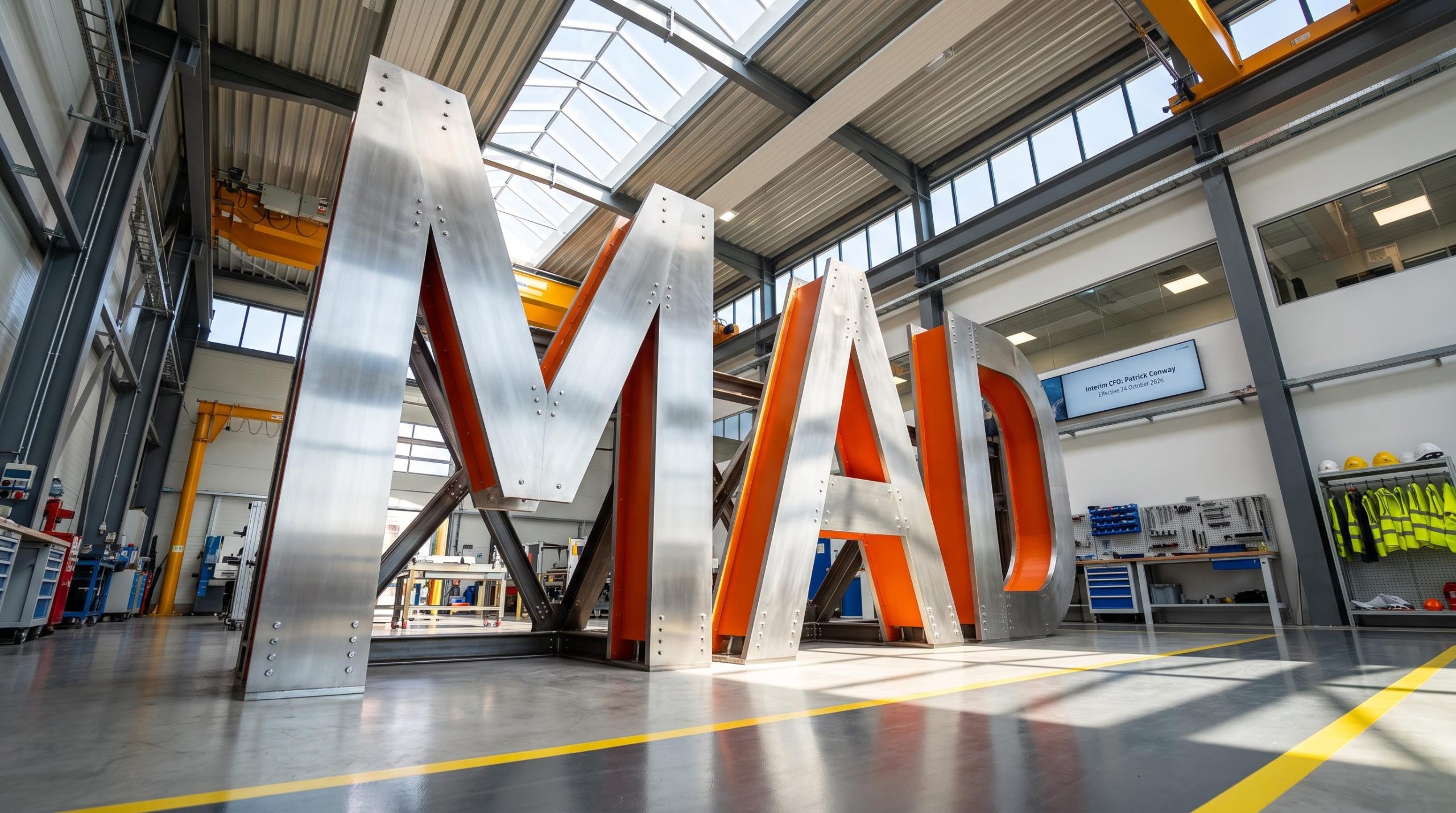 Steel letters in workshop