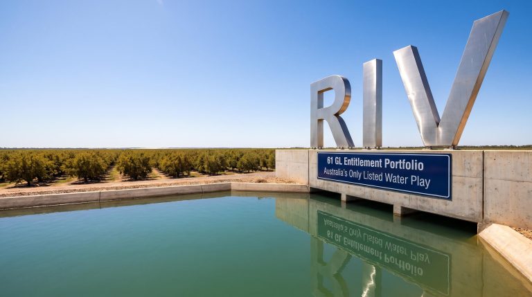RIV sign by water