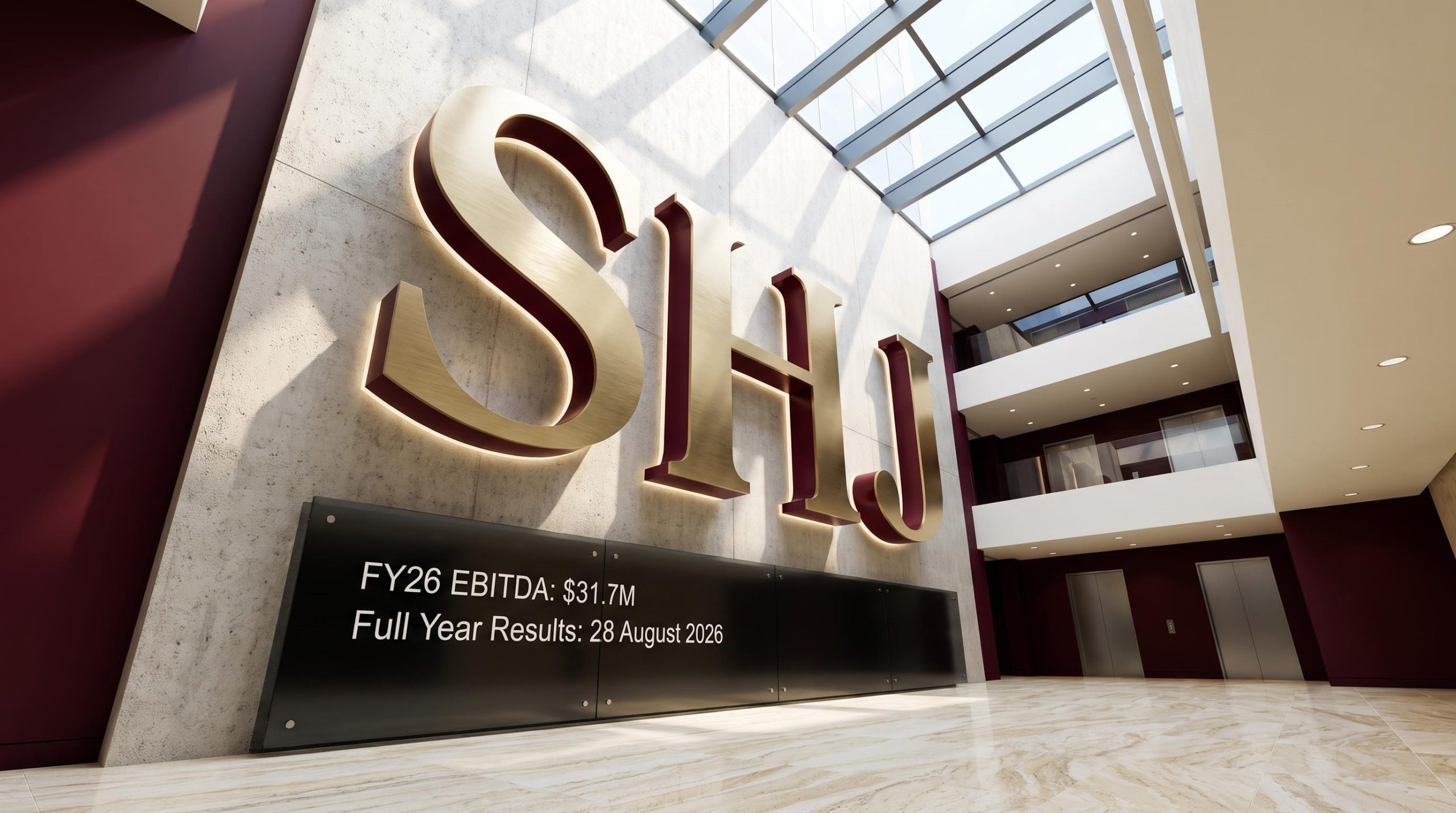 Modern lobby with SHJ logo
