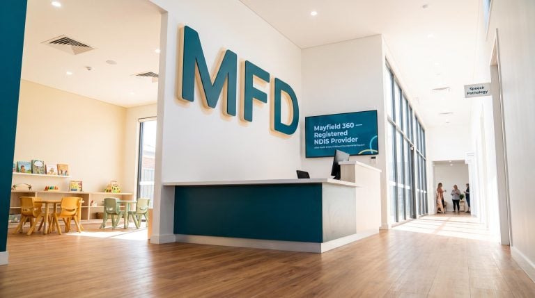 Reception area with signage
