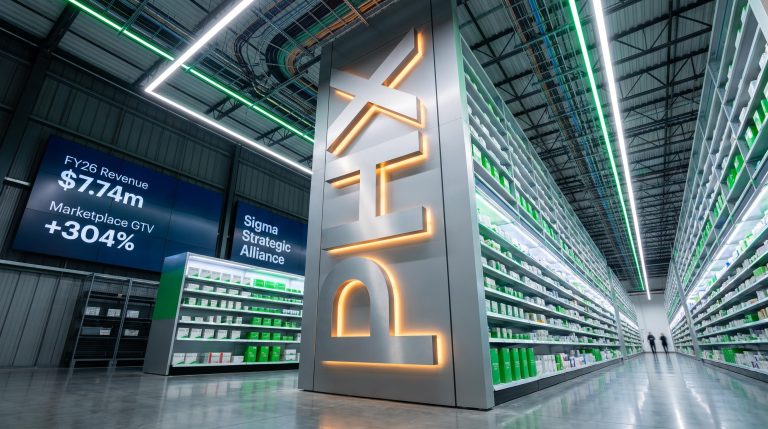 Warehouse with glowing signs