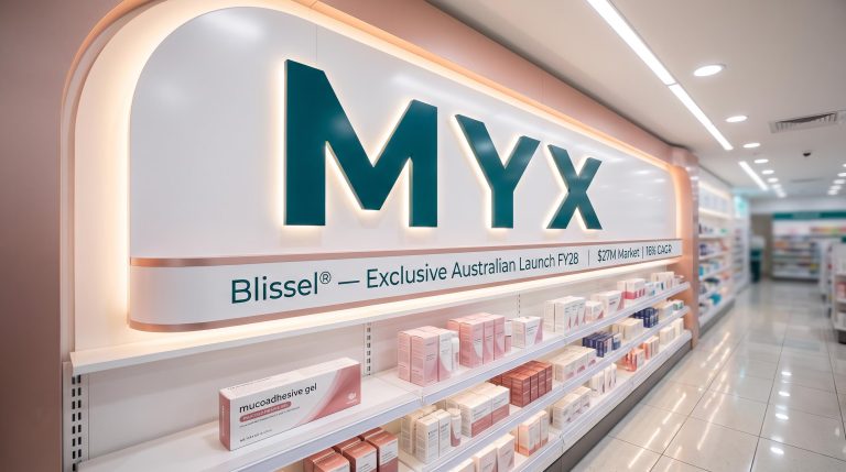 Pharmacy shelves with products