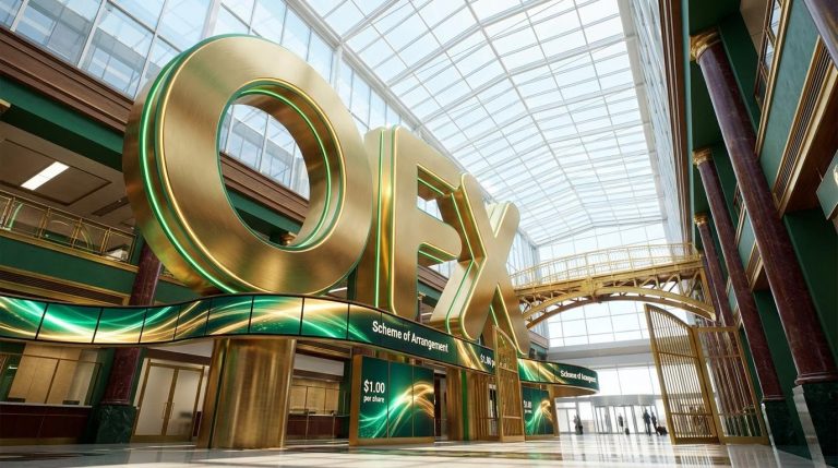 OFX logo inside atrium