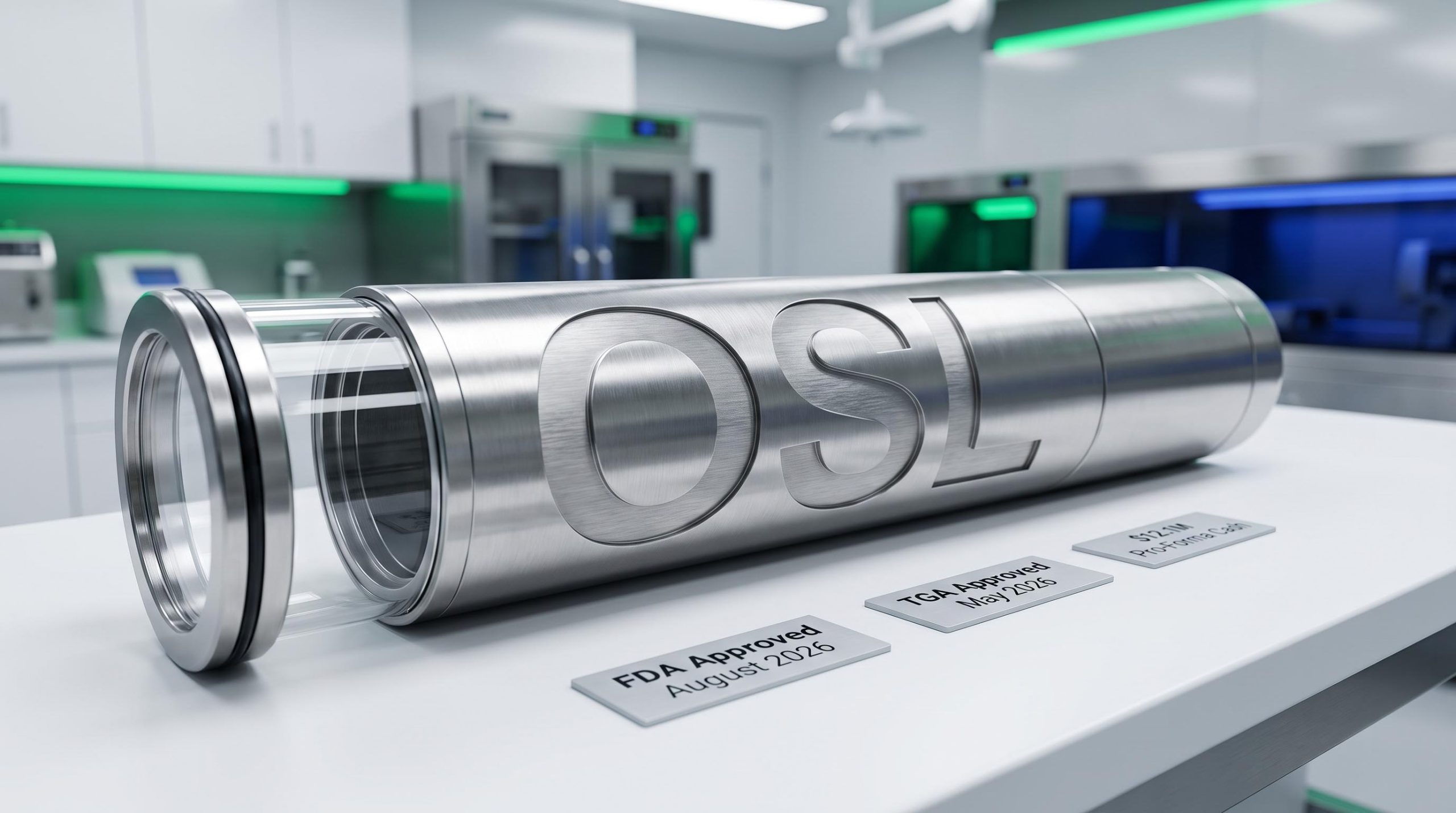 Metal capsule on lab table