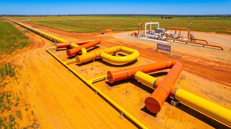 Colorful pipes in farmland