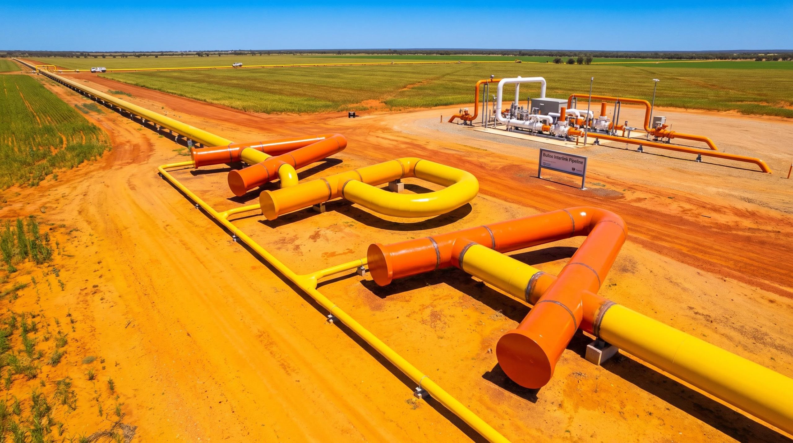 Colorful pipes in farmland