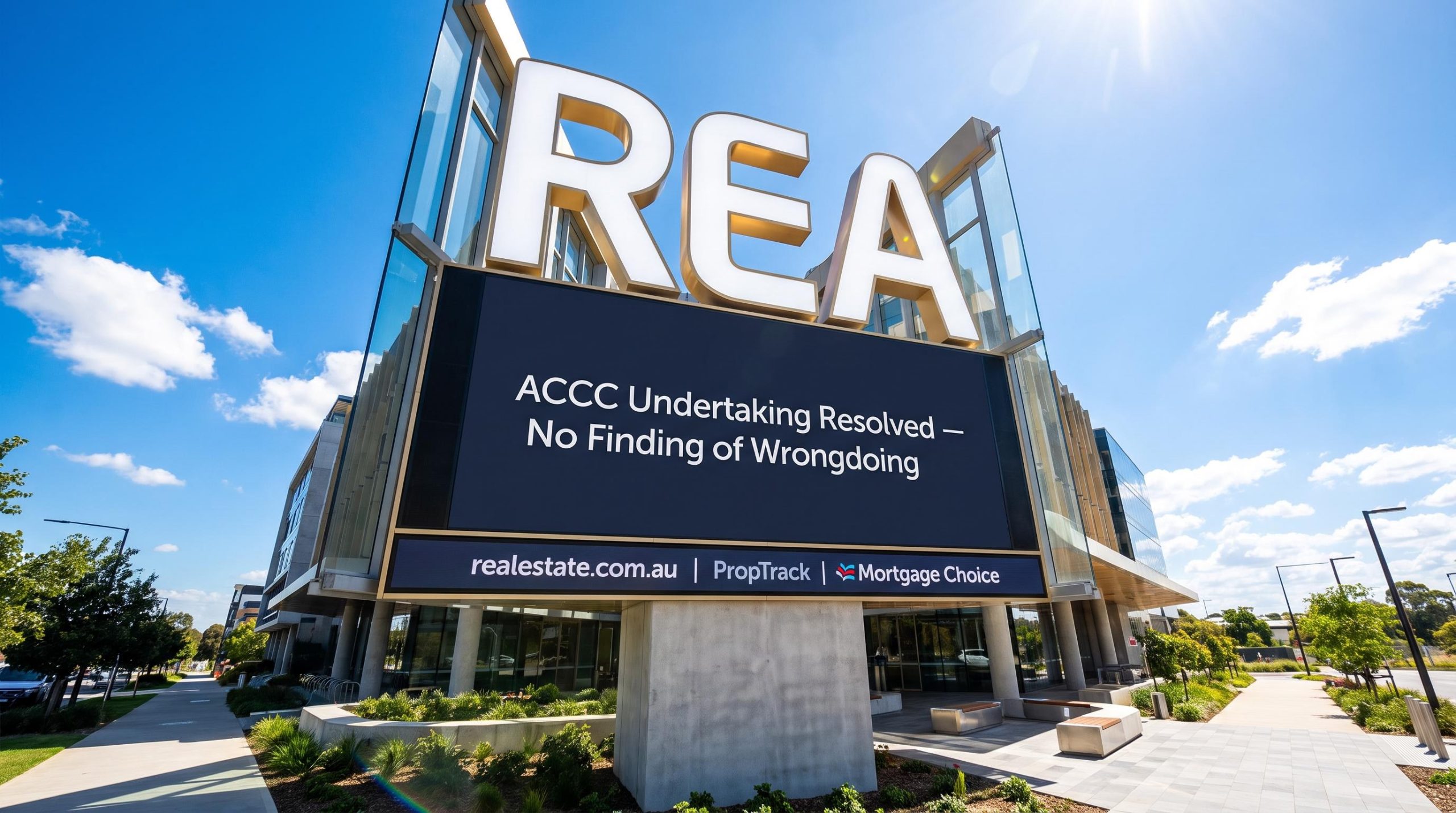 REA building with sign