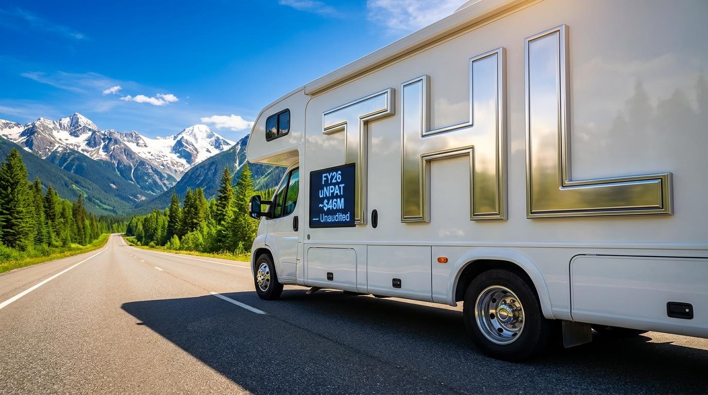 Camper van with mountains