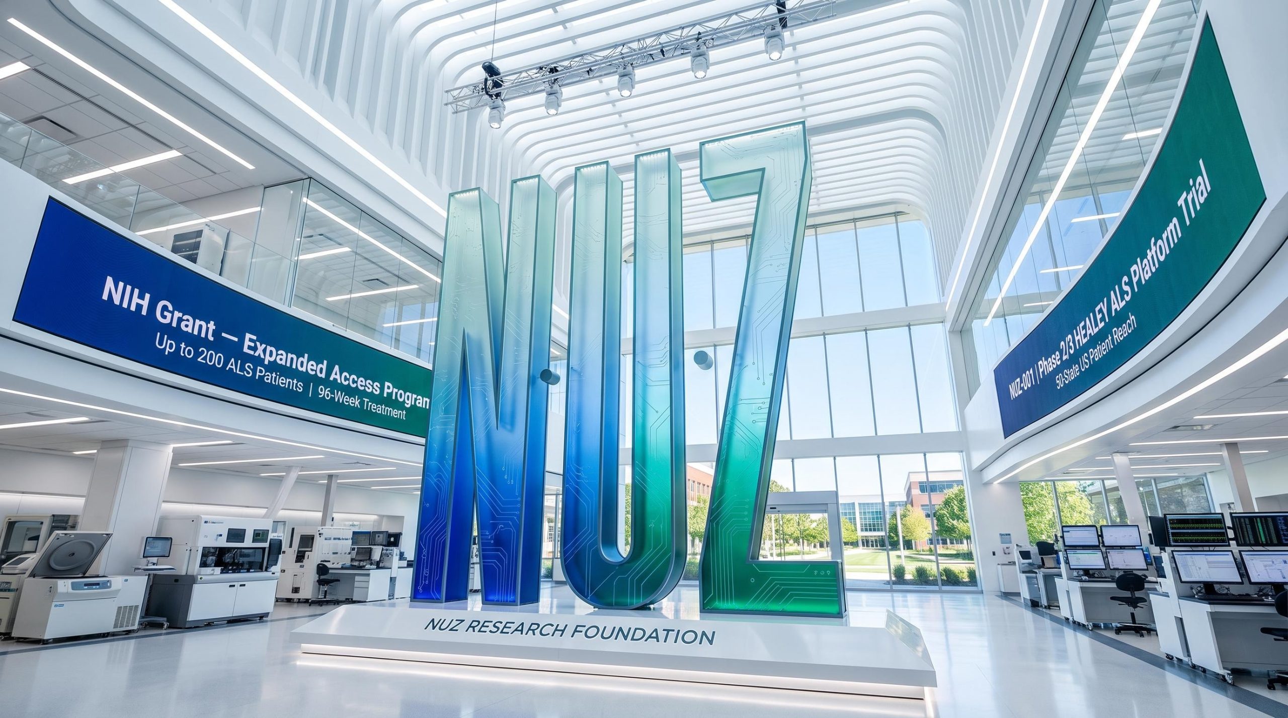 Modern lab with large logo