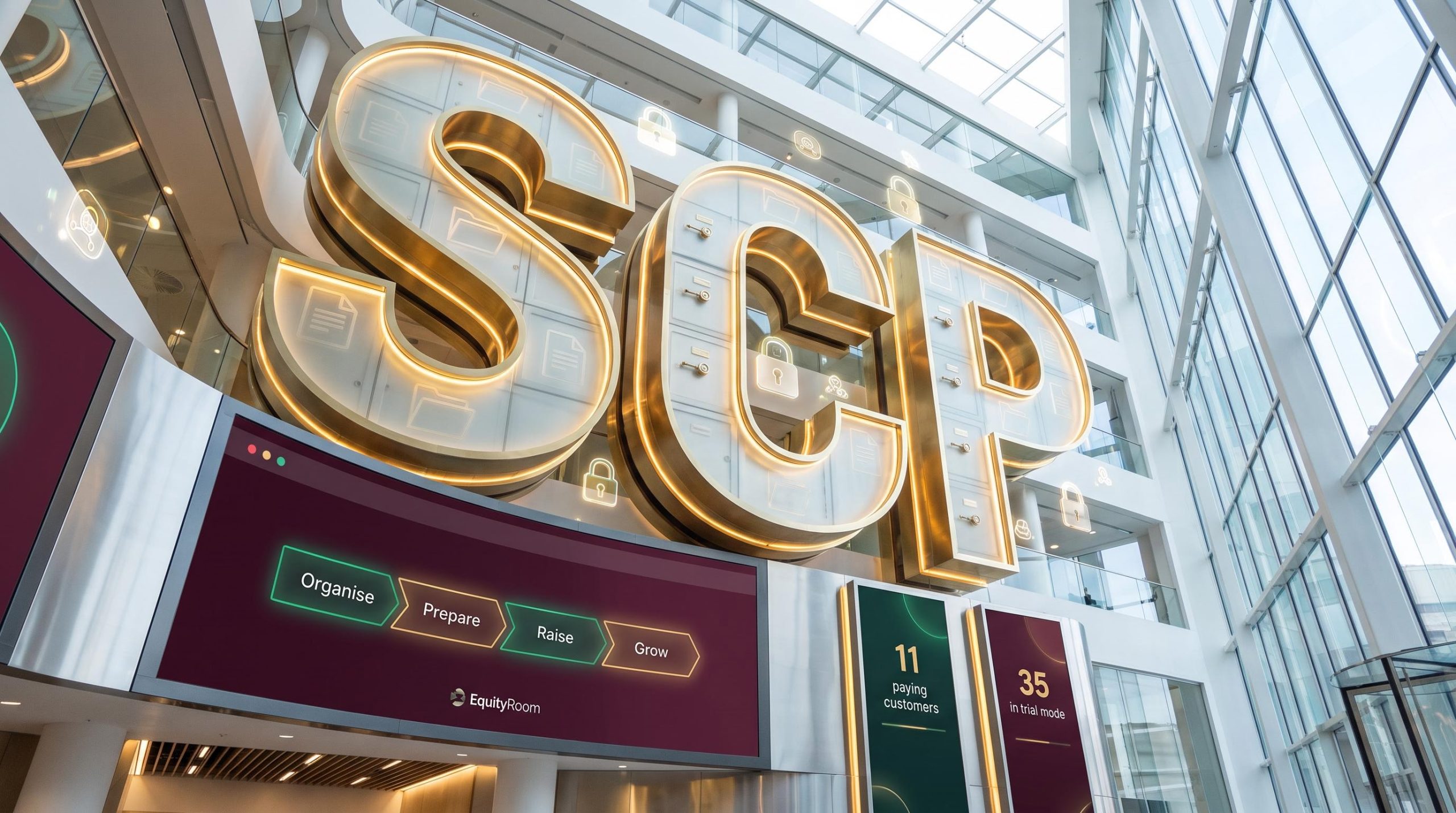 Large SCP sign indoors