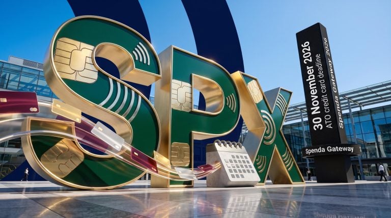 SPX sculpture with credit cards