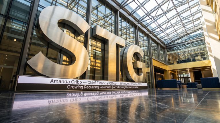 Large STG signage inside atrium
