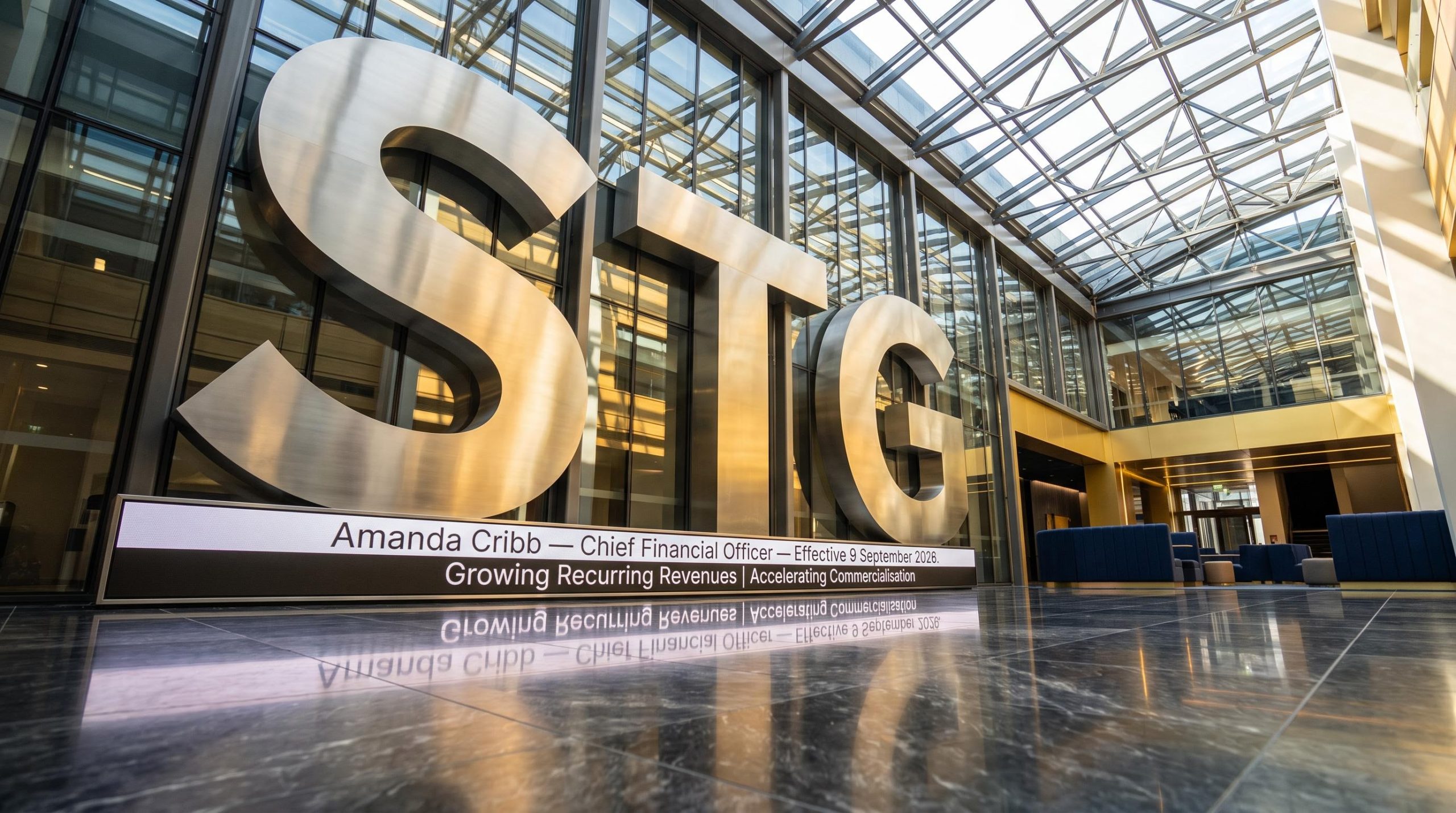 Large STG signage inside atrium