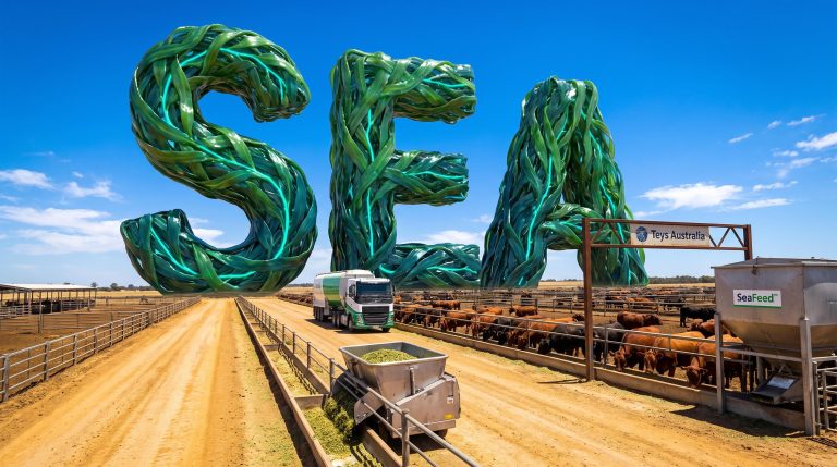 Seaweed text in cattle farm