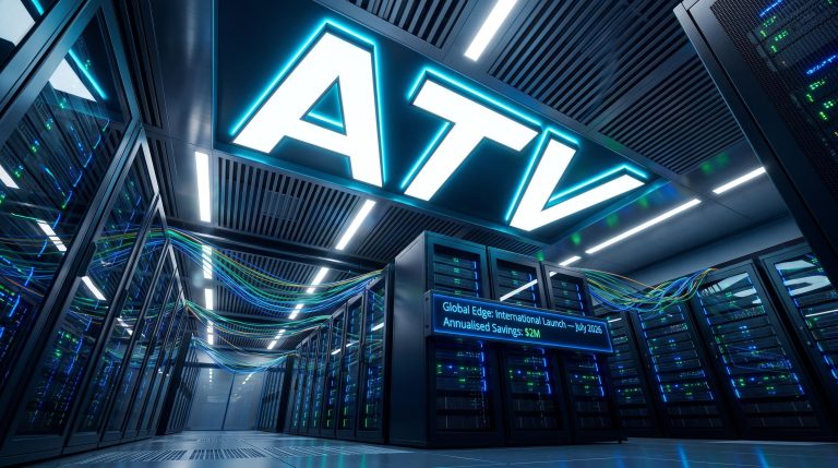 Illuminated server room interior